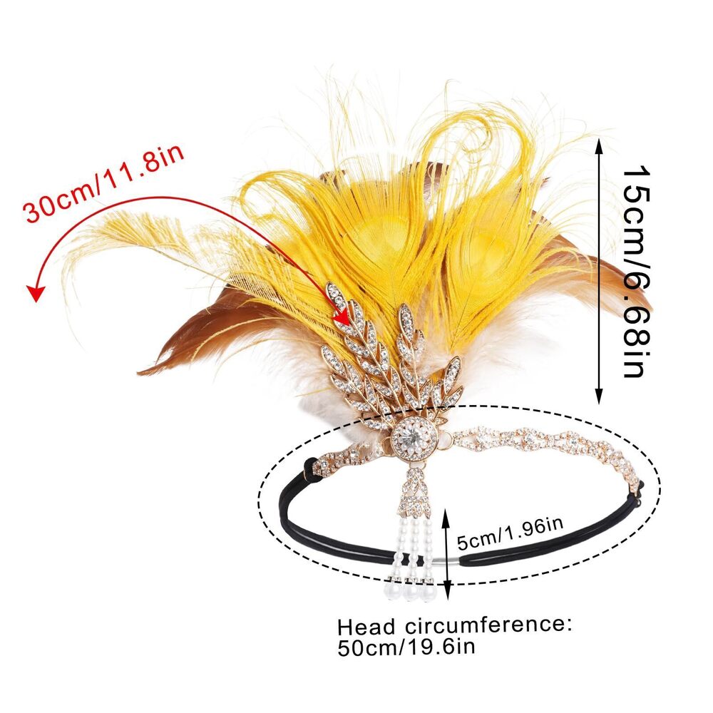 2597 1920s Flapper Feather Headband Roaring 20s Gatsby Headpiece 1920s - Picture 2 of 7